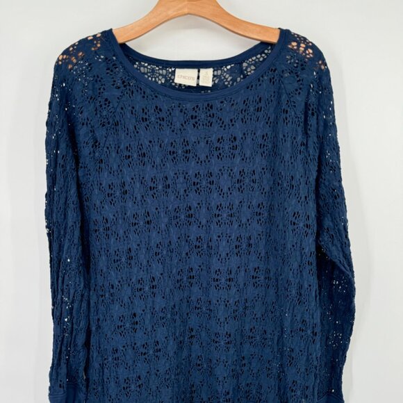Chico's 3 Blue  Long Sleeve Pullover top shirt stretch knit lace Size XL - Picture 5 of 8